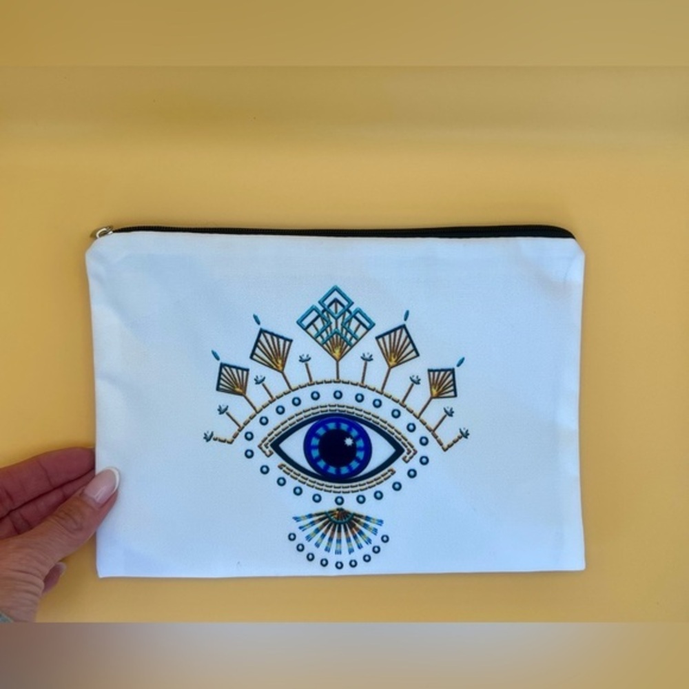 4/$20 🦋 Lightweight Canvas Zipper Pouch with Evil Eye Design Cosmetic Bag Tarot